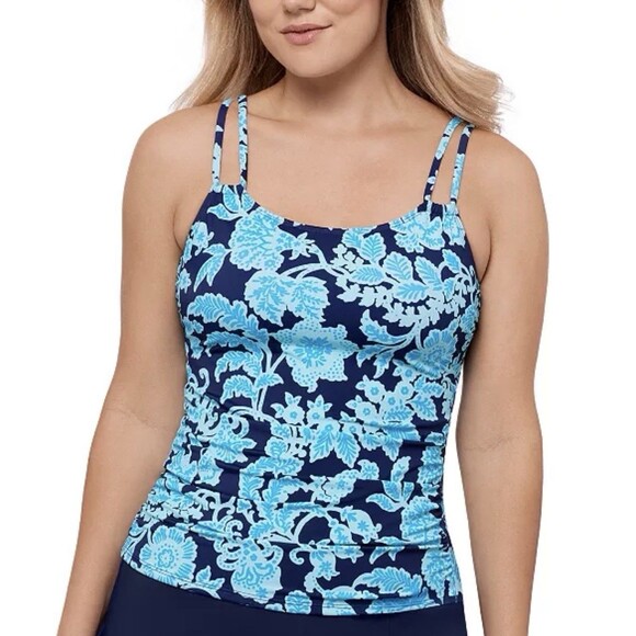 Swim Solutions Other - Swim Solutions Women’s Printed Tunnel Tankini Top Size 8 Blue Floral NWT $58